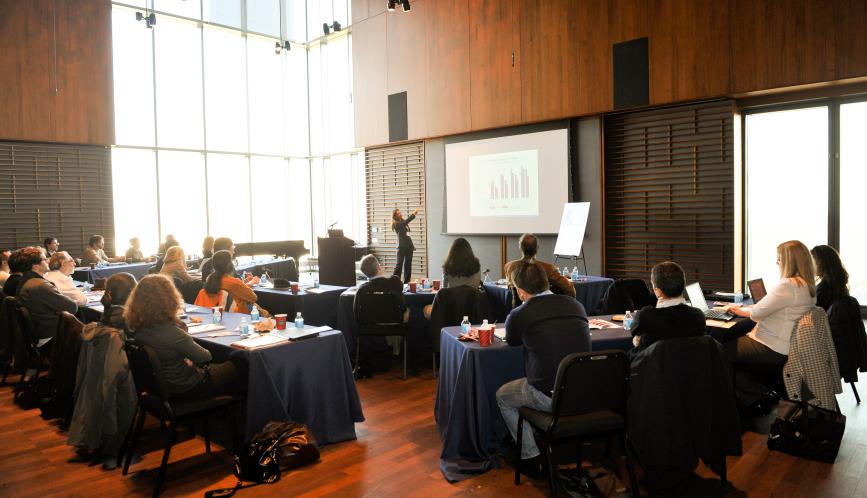 A view of the conference room, seen from the rear,
