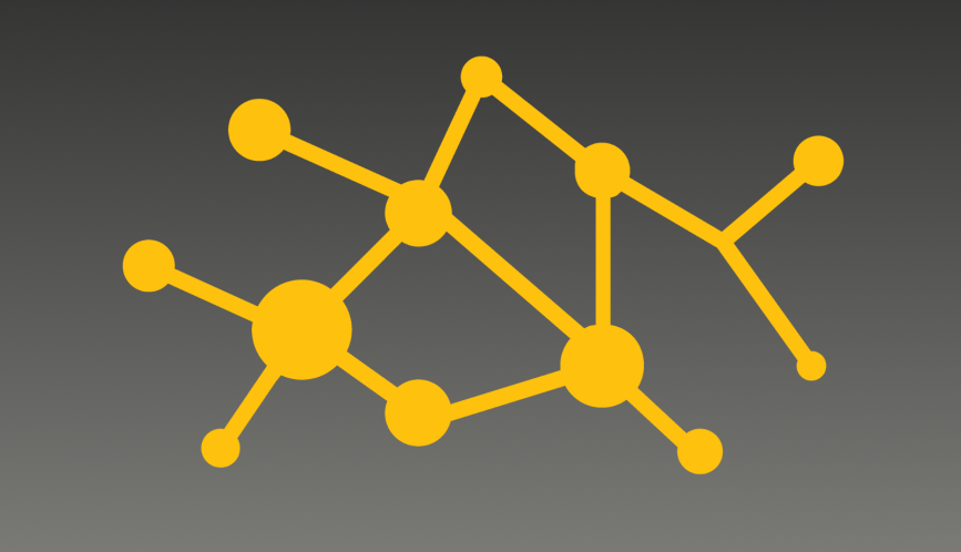 A gray and yellow stock image of a vector connection icon.