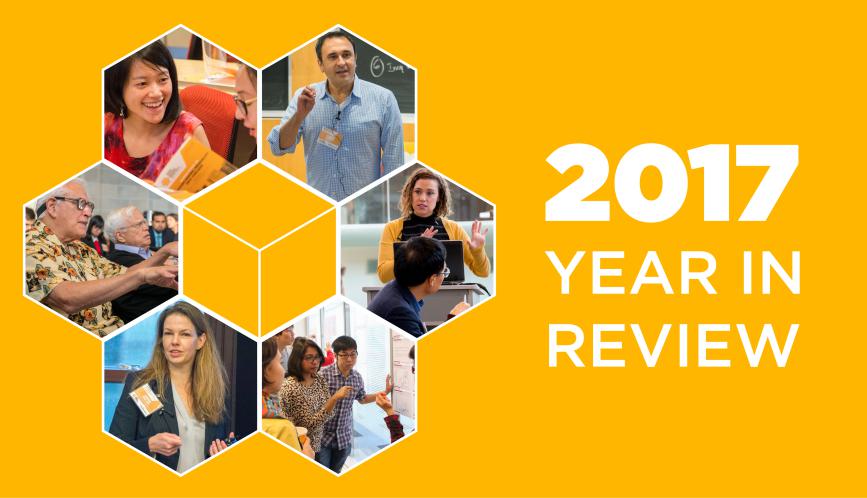 Graphic reads "2017 Year in Review" with images of researchers.
