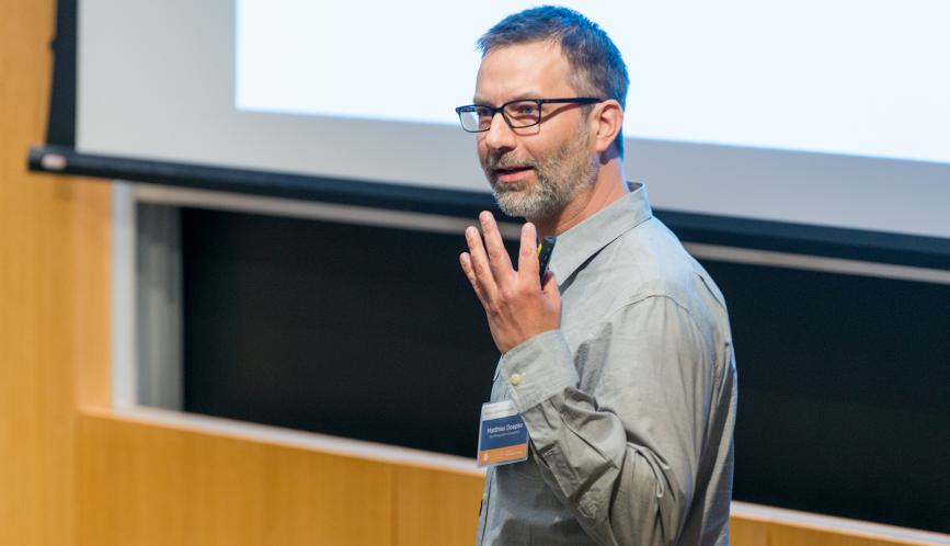 Professor Matthias Doepke giving a lecture.