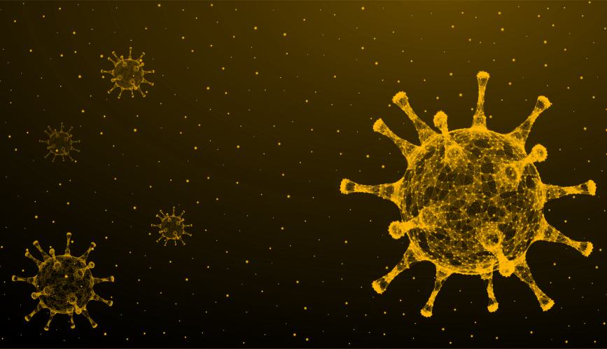Sars-CoV-2 virus molecules in yellow 