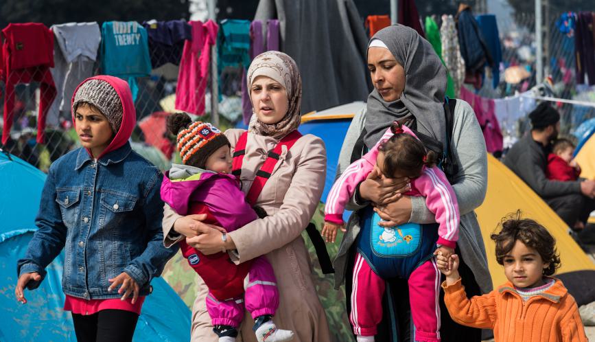 Refugee women with their children