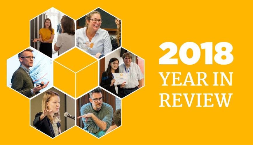Graphic reads "2018 Year in Review" with images of researchers.