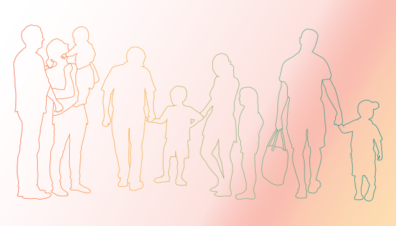 Outlined figures of parents and children.